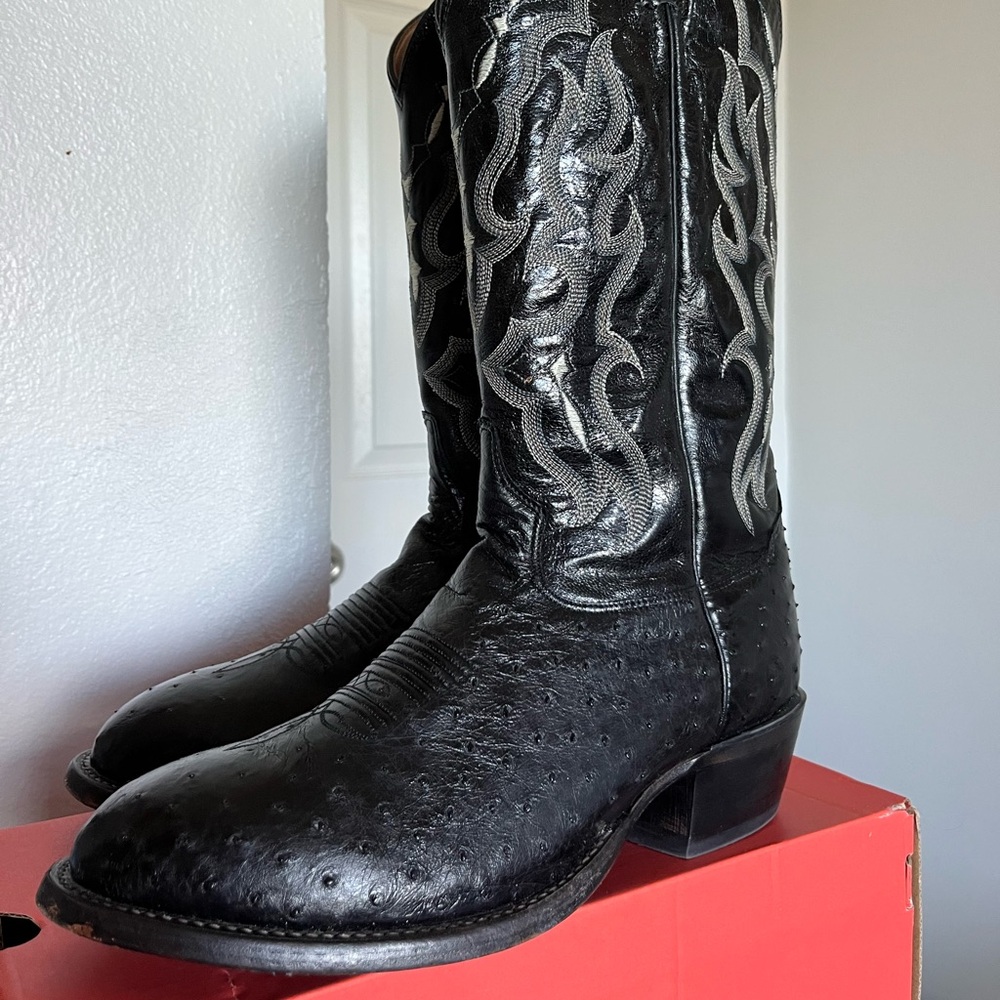 Tony Lama Black Smooth Ostrich Western Boots